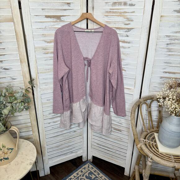 LOGO LOUNGE Women's PLUS 2X Long Sleeve Front Tie Cardigan Top Purple Fairy - Picture 15 of 15